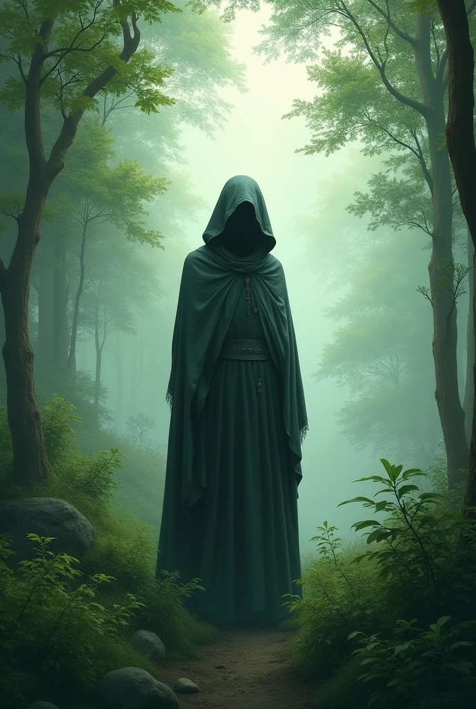 A person in the middle of nature with a hood 