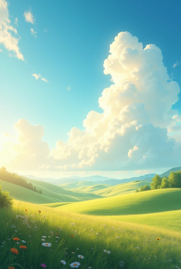 Make a daytime landscape in which you can see the clouds