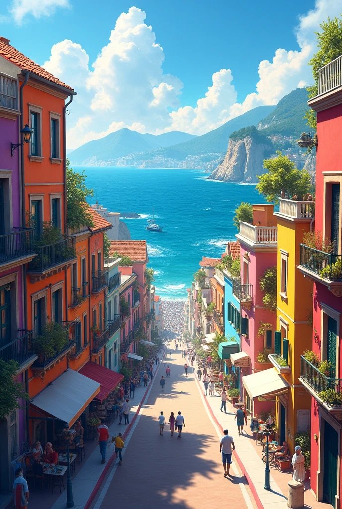 colorful townscaper big city facing the sea at daytime
