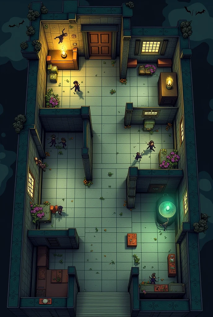 create an image of this game: 

"The Mansion of Deception", Players must work together to escape a haunted mansion before the evil spirit catches them.. The game is fast, Easy to play and designed for 2 to 4 players.

aim:
All players must reach the "Exit" before the spirit catches them. If the spirit reaches them, they lose the game.

Preparation:

Draw or print a simple map of the mansion on a letter or A4 sheet of paper.. The map should have only 4 rooms connected by hallways, with a "Prohibited" and one "Exit".
Each player chooses a token or mark that represents him in the game..
Shifts:

In your turn, Each player rolls a die and advances the number of spaces indicated on the die through the corridors of the mansion..
Players must move towards the "Exit" through the connected rooms.
Special Boxes:

Casilla de trap: If a player lands on a square marked as "trap", lose 1 turn.
Casilla de track: If a player lands on a square marked as "track", You can immediately advance to the next room.
Evil Spirit:

The spirit moves automatically at the end of each player&#39;s turn.. Roll a die to see how many spaces the spirit advances.. If it hits a player, That player loses the game.
Players win if at least one of them reaches the "Exit" before being caught by the spirit.