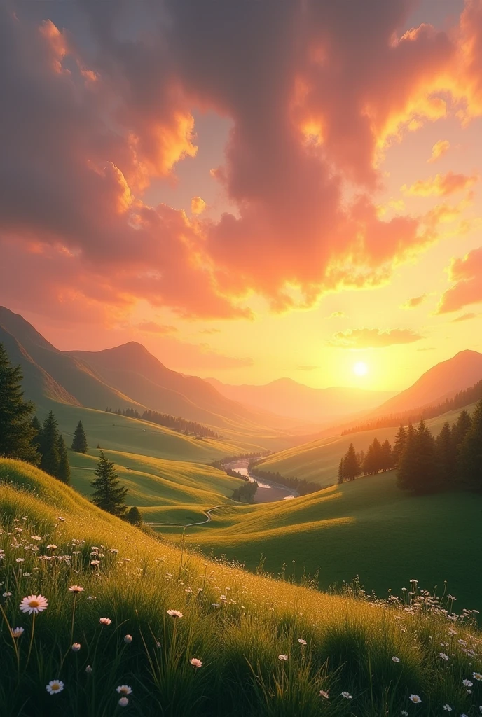 make that same landscape but at sunset