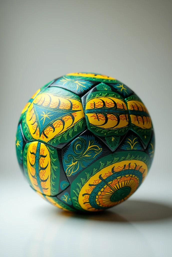 A soccer ball with a vibrant, Brazilian design