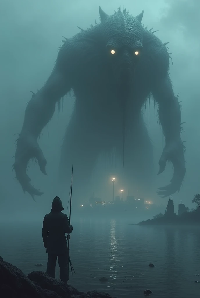 The dense, cold fog covered the city. A fisherman found an ancient creature in the sea, his eyes shining with an insane light. born in the depths promising the ruin of humanity. The man, gripped by fear, saw the city fog,horror houses,parasite,