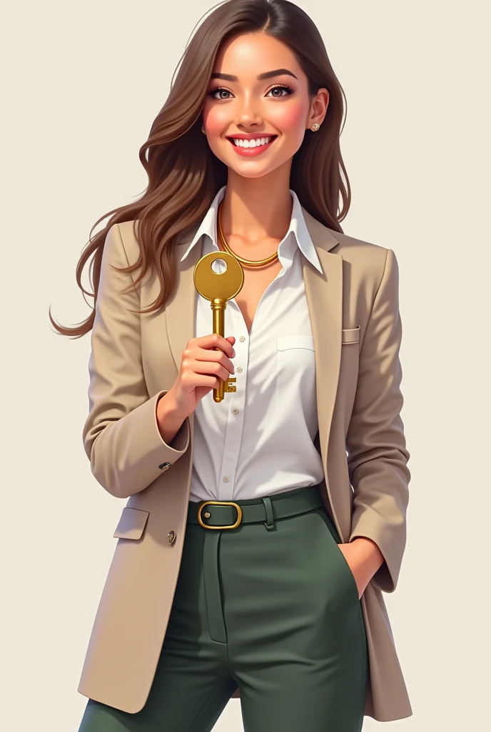 Smiling woman holding a key

