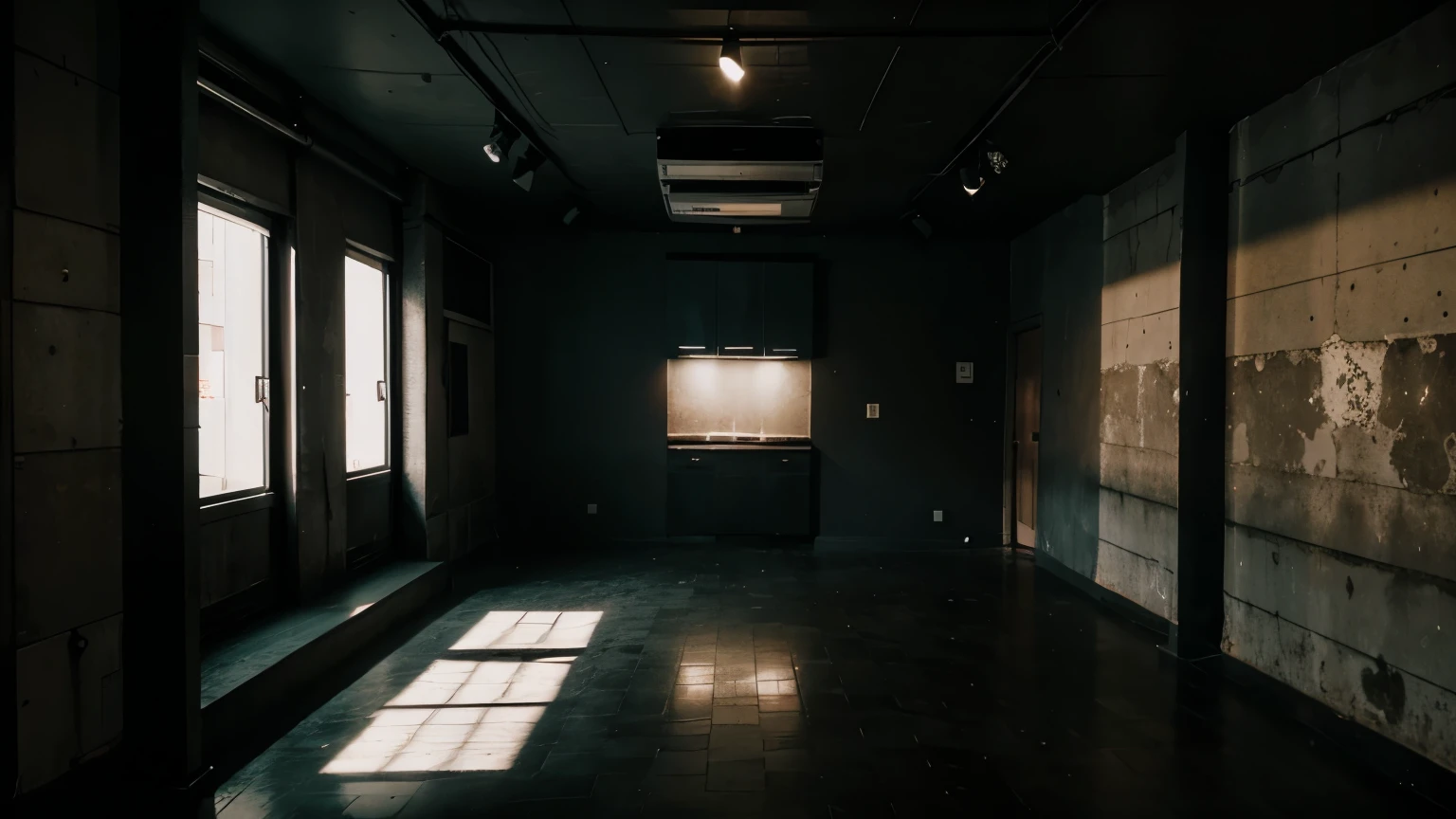 AN URBAN DARK ROOM WITH MUTED ACUARELLA COLORS