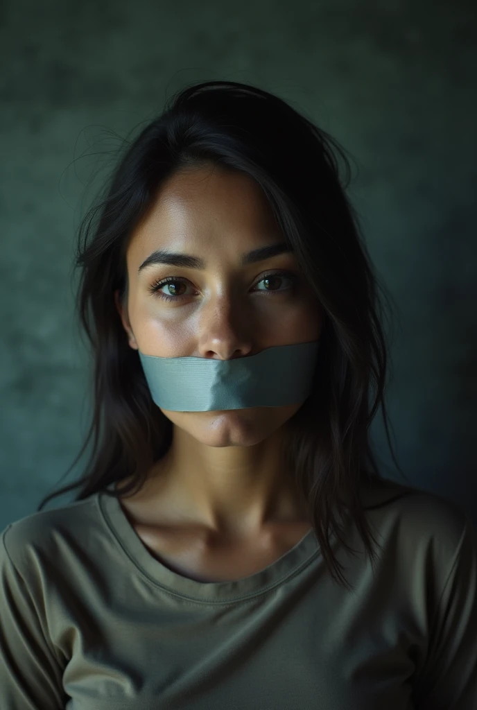 Hello! I would like to create two images for the background of my logbook cover with the theme 'Last Scream': Stories Silenced by Gender-Based ????????'. Here are the descriptions:
A woman with duct tape over her mouth, symbolizing silencing and the struggle for voice. The background should be subtle, but impactful, with colors that convey seriousness.
