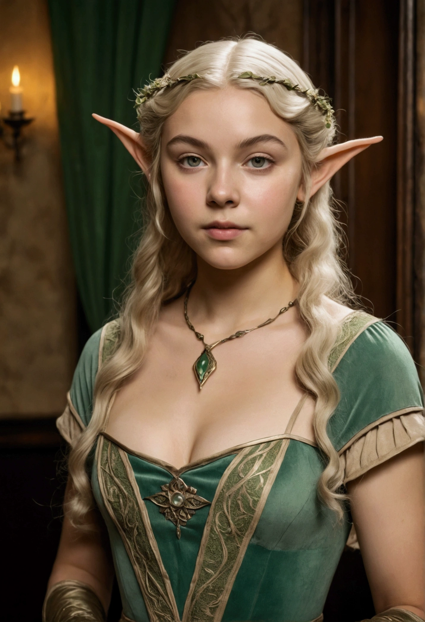 1910s analog film photograph, colorized photo of an elven maiden, 18-years-old, amazonian stature, thick-fit hourglass figure, busty breasts, toned, athletic, wearing a victorian traveling dress, warm almond complexion, pointy elf ears, platinum blonde hair, thick curly bangs, resembles Margaery Tyrell, standing in a manor drawing room, RAW Photograph, dslr, soft lighting, high quality, film grain, Fujifilm XT3, detailed skin with visible pores, insane details, masterpiece, 8k, 35mm photograph, faded film, desaturated, grainy, vintage, Lomography, stained, highly detailed, found footage, long elven ears