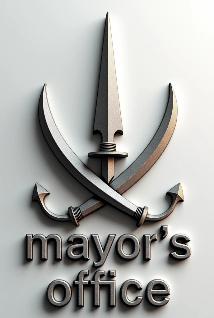A spike and a crossed sabre, The word    "MAYOR&#39;S OFFICE" at the bottom in 3d