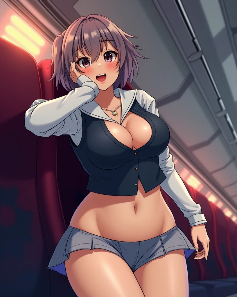 (Highest quality, 8k, masterpiece:1.3, 1 person, beautiful girl), cute, dynamism, Detailed face, Detailed skin, Detailed eyes, Detailed lips, Detailed fingers, Mouth Details, Realistic, RAW Photos, High resolution, Natural light, Dynamic pose, Perfect , Titty fuck,Toned Legs, Round eyes, double eyelid, puppet, Moisturized lips, Wet clothes, Squat with your , Sweaty, (), Drooling, Half closed eyes, ((The men are grabbing her ., Multiple hands)), The men are grabbing her thighs., Man is touching her , crowd, Excited Men, Sailor suit, White button-up shirt, Pleated skirt, (:1.5), , vapor:1.5, Ecstatic face, Sticking out tongue, Skirt Lift, In a crowded subway, When it enters the , Knee socks, Lace panties, Cowboy Shot,  Shape, ( in Knee socks), Wavy Ponytail, night, Please raise your hand