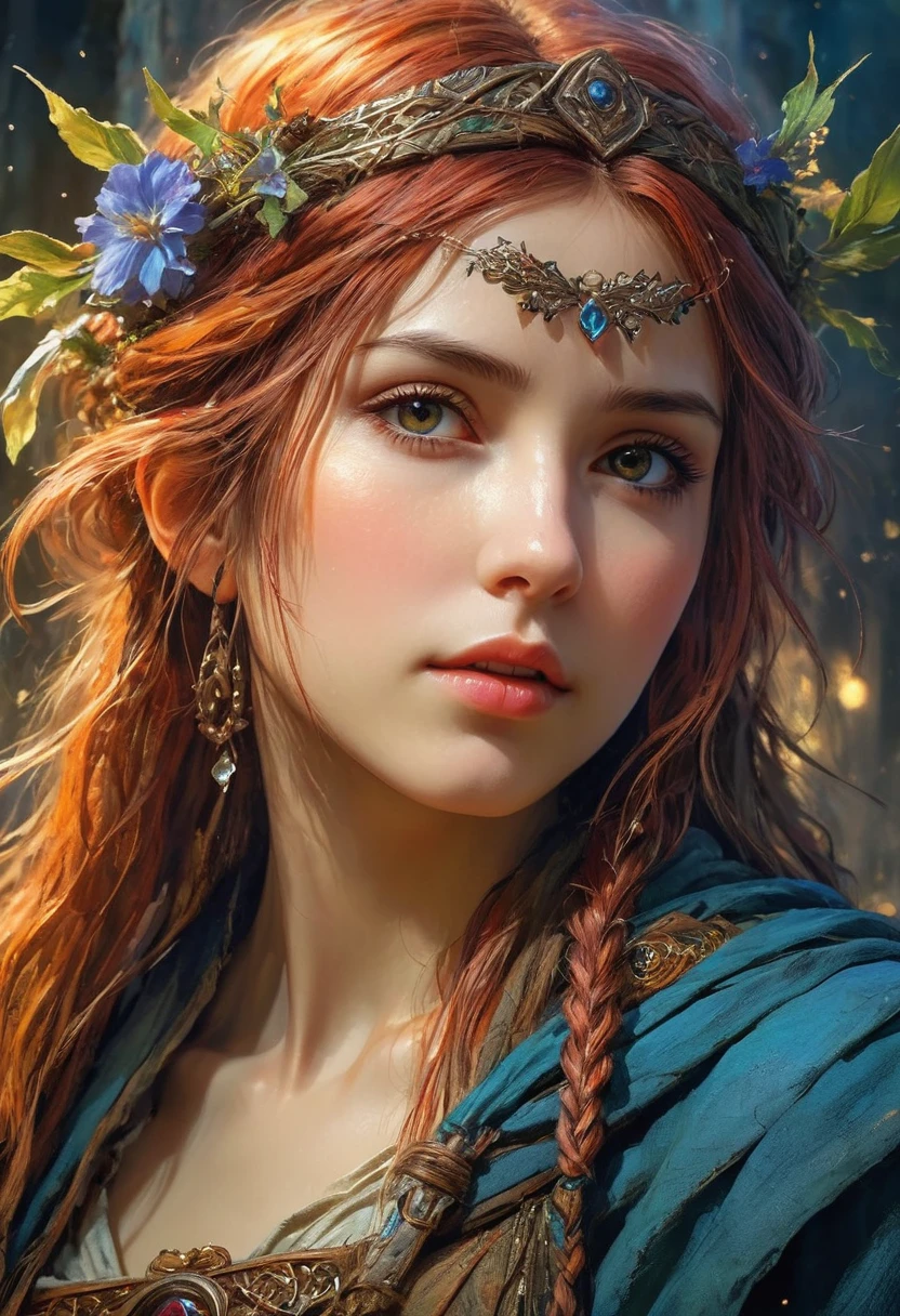 (anime, fantasy, character), (detailed CG unity 8k wallpaper, masterpiece, best quality, ultra-detailed, HDR:1.2), a woman, perfect body, medieval vibe, highly detailed face. {concept art} {4k texture}, vibrant color, intricate, ethereal lighting. From Brian Froud and Carne Griffiths and Wadim Kashin and John William Waterhouse