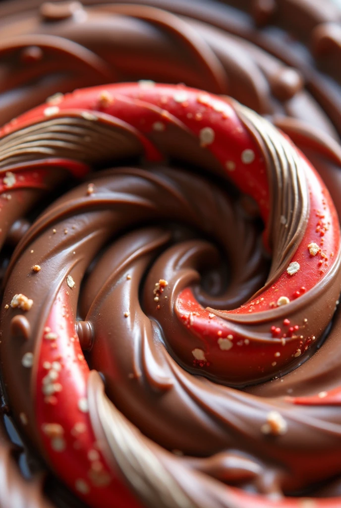form y design:

form: Chocolate spiral.
design: Muestra cómo el chocolate tiene forma de espiral parecido a un caramelo de baston de navidad
colors y Textura:

colors: Dark chocolate for pure chocolates and a combination of brown with red tones and creamy whites for milk chocolate with red fruits. It is for children and is 8 cm
