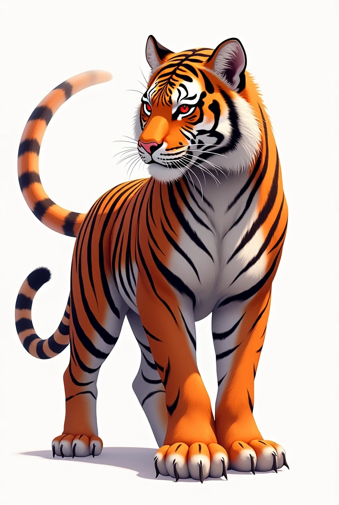animal, tigre, anime, big ears, Red eyes, fancy, imposing, White background, bushy tail, claws with radiant light
