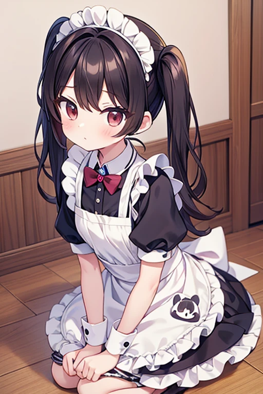 Highest quality,masterpiece,dogcafe,Girl clerk,Maid clothes,(Pomeranian,Multiple small dogs 1.3),Anime Style,cute,Twin tail hair,