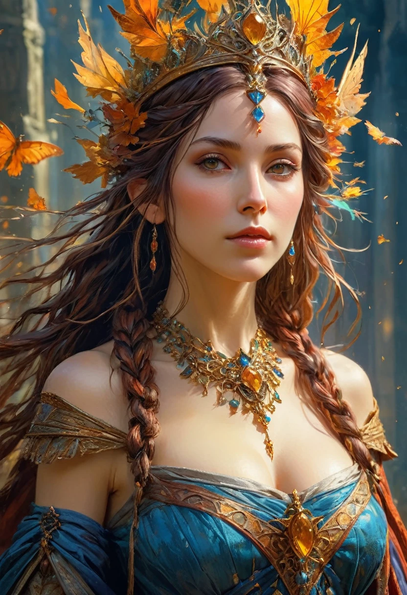 (anime, fantasy, character), (detailed CG unity 8k wallpaper, masterpiece, best quality, ultra-detailed, HDR:1.2), a queen, monarch, perfect body, medieval vibe, highly detailed face. {concept art} {4k texture}, vibrant color, intricate, ethereal lighting. From Brian Froud and Carne Griffiths and Wadim Kashin and John William Waterhouse