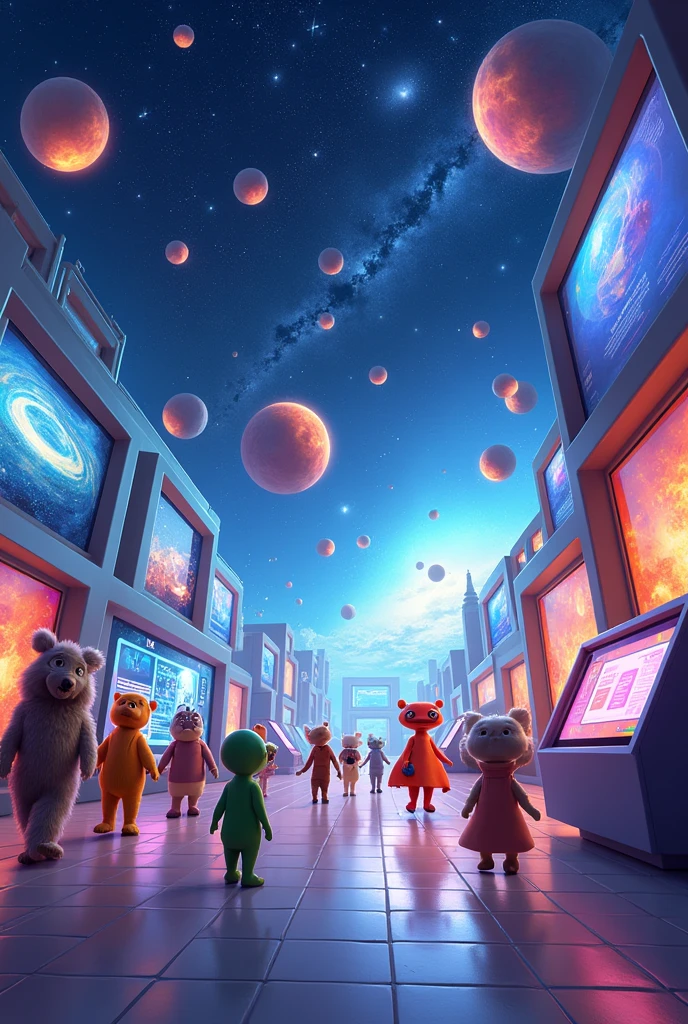 Animated image for children of a galactic museum, including space and extraterrestrials