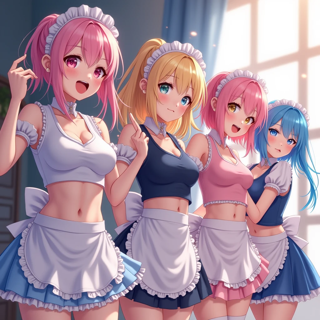View from below,(masutepiece:1.2), (Best Quality:1.2), (Extremely detailed:1.2), (photographrealistic:1.1), (extra detailed face), (ultra-detailliert), (4girl:1.1),Standing in line, (Different hairstyles:1.3),Silver hair,another-faces,(Maid Cross:1.3), (Skirt:1.0),View Viewer
break
(toppless:1.2),(Breast Out),(Nipple:1.2),(Underwear),Cameltoe , (skirt rift:1.4),(Smile:0.5), (blush:1.1), (Multiple girls:1.1), (Open mouth:0.8), Full lips, (Large crowds:1.2), (Indoor, Masters Room),｛Crisp nipples｝、｛Nipples are see-through｝、｛pink nipples｝、｛the shape of the nipples is clear,｝