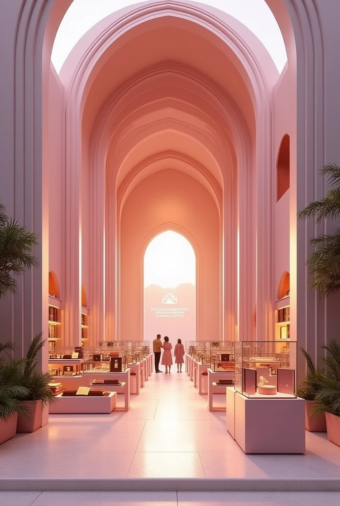 Create a Christian store, make it really big, make an assembly type entry, leave the store outside in a pink tone, and leave display cases with Bibles, on the cover of these Bibles in the display case put "In everything, the essence of Christ" and leave the covers in a pink color.