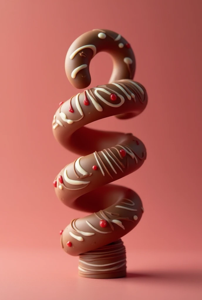 Chocolate in spiral shape for children. funny brown chocolate, white and red fruits