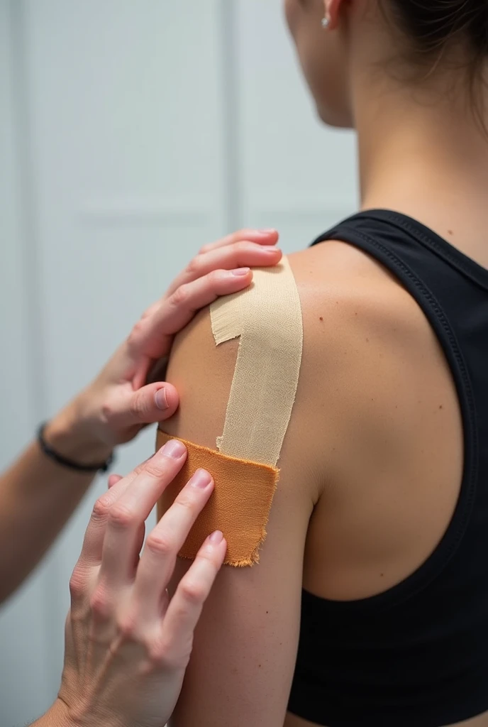Create an image for an Instagram post of kinesiotapping application for shoulder bursitis