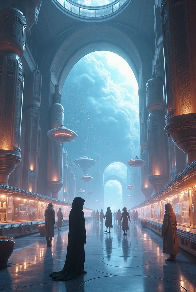 Animated image of a galactic infrastructure museum, including space and extraterrestrials