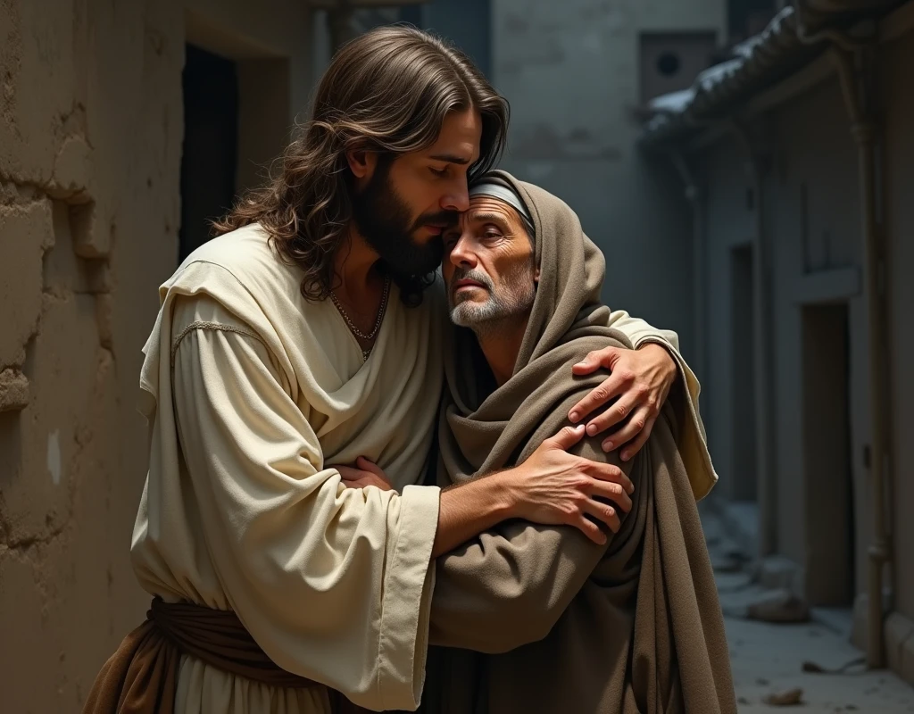 We need an image of Jesus embracing a poor man.