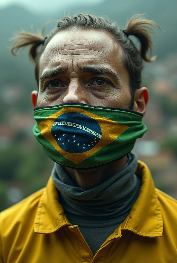 create a photo of the country Brazil with a mouth closed with a collar that doesn't let you talk