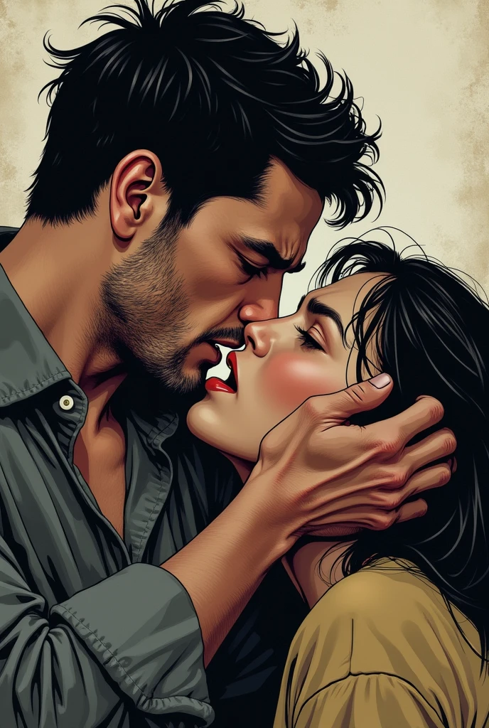 A man covering a woman's mouth with his hands, representing gender violence. The image must convey emotion and strength, with a focus on facial expressions.
Por favor, create these images with these characteristics!