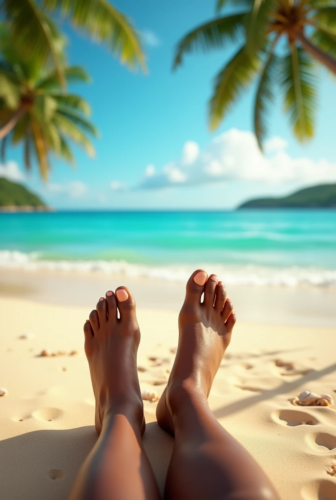 African American feet on the beach and full body

