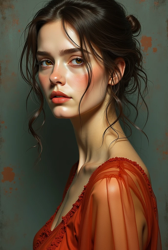 8k, top quality, masterpiece:1.2), (realistic, photo-realistic:1.37), top quality, masterpiece, beautiful young woman, pensive facial expression, thoughtful look, elegantly dressed, hair tied back, messy mood, cinematic backdrop, tired, light skin tone