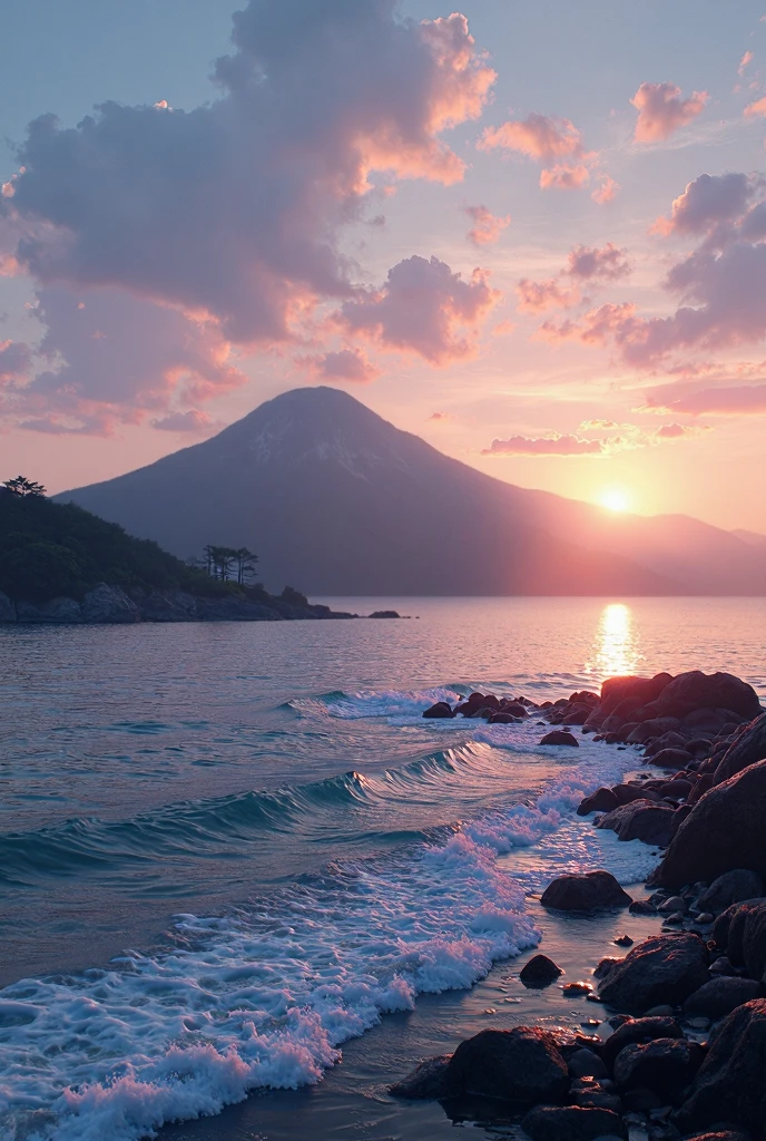 mt. Mount Fuji can be seen across Enoshima at sunrise