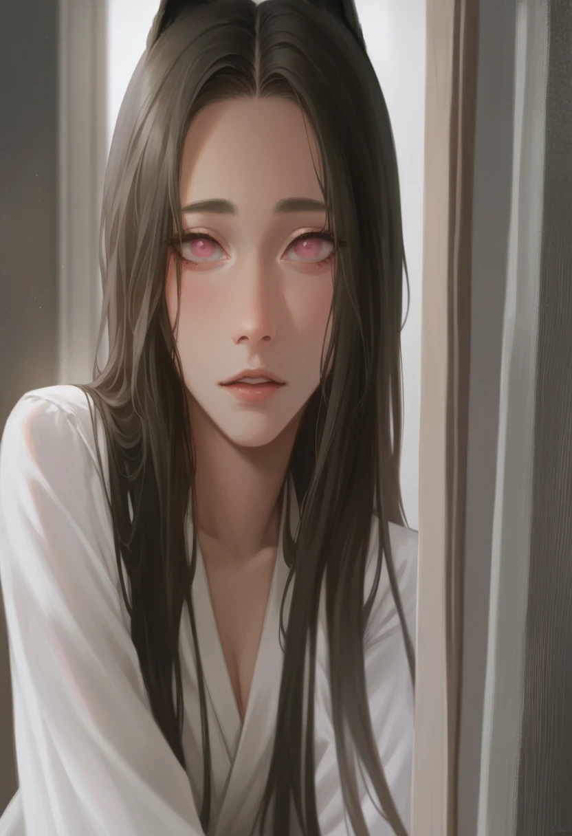 An anime girl with cat ears, The inside of the ears is covered with soft white fuzz, Her eyes are big and curious, She was so excited to see me., Beautiful eyes, White hair, Pink Eyes, Great painting style, Very good painting, Anime 2D, 2d, Lovely, Each hand has two fingers and five fingers, Beautiful hands, Great hand drawing, 4K, 8K,