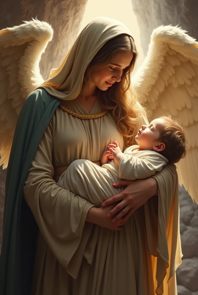 biblical history,
Jesus is still and his mother is being protected by an angel