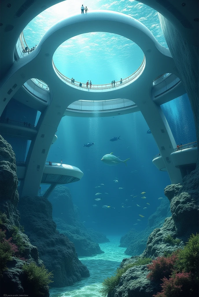 Circular building: Design a building with a circular floor plan,an observatory under the ocean 
