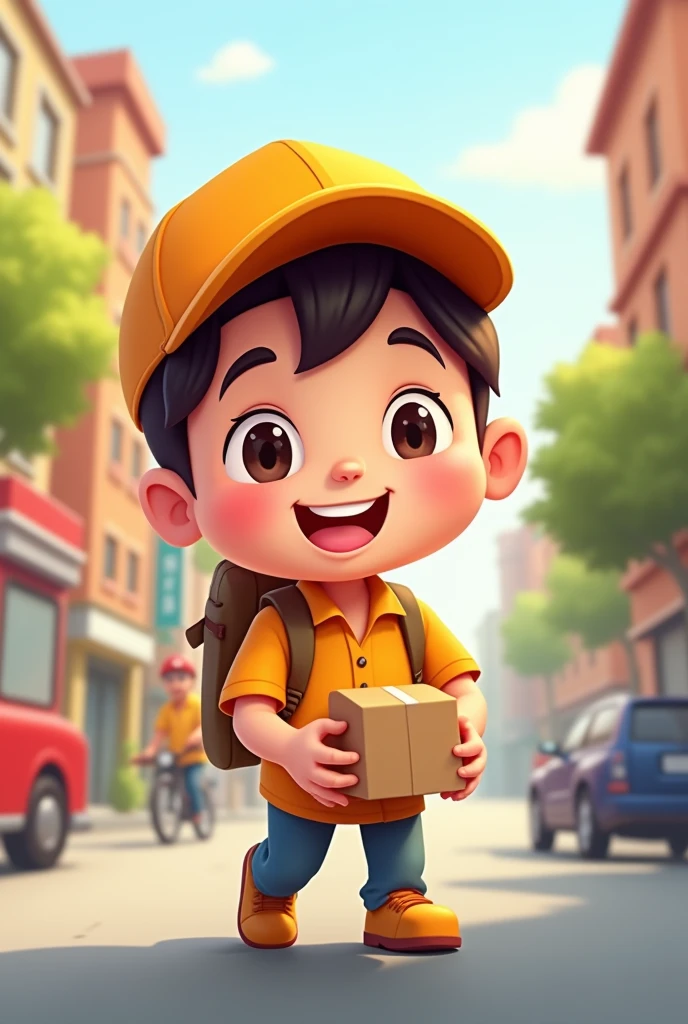One delivery boy smiling cartoon