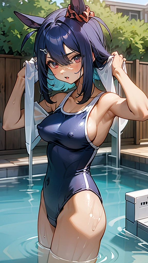 hot spring、School Swimsuit、Erect nipples、woman