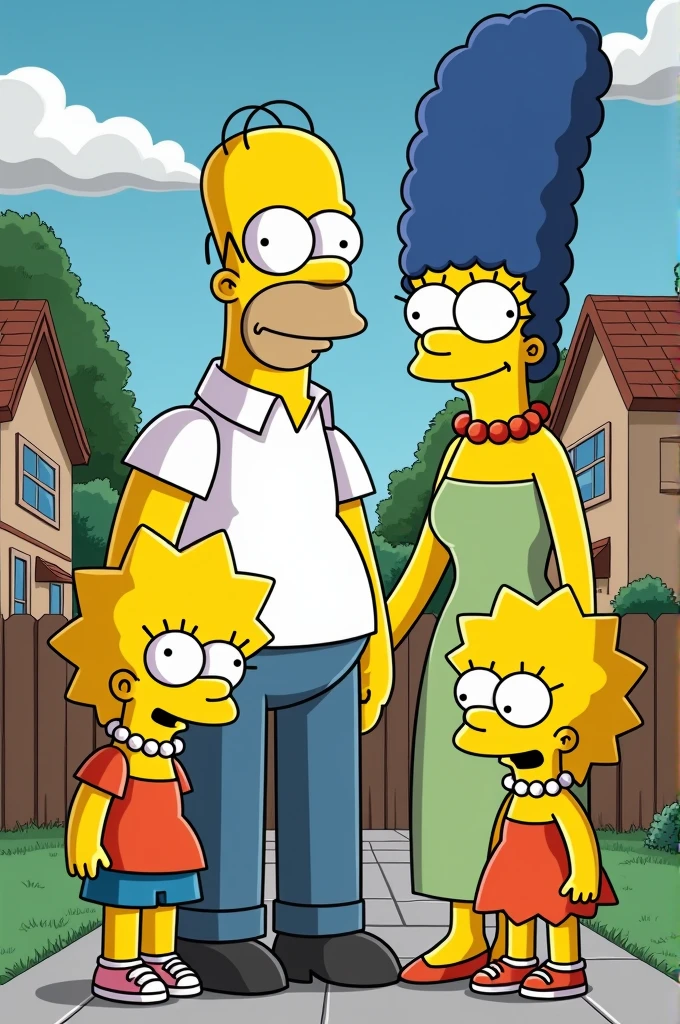 Simpsons style image of a family of 2 daughters