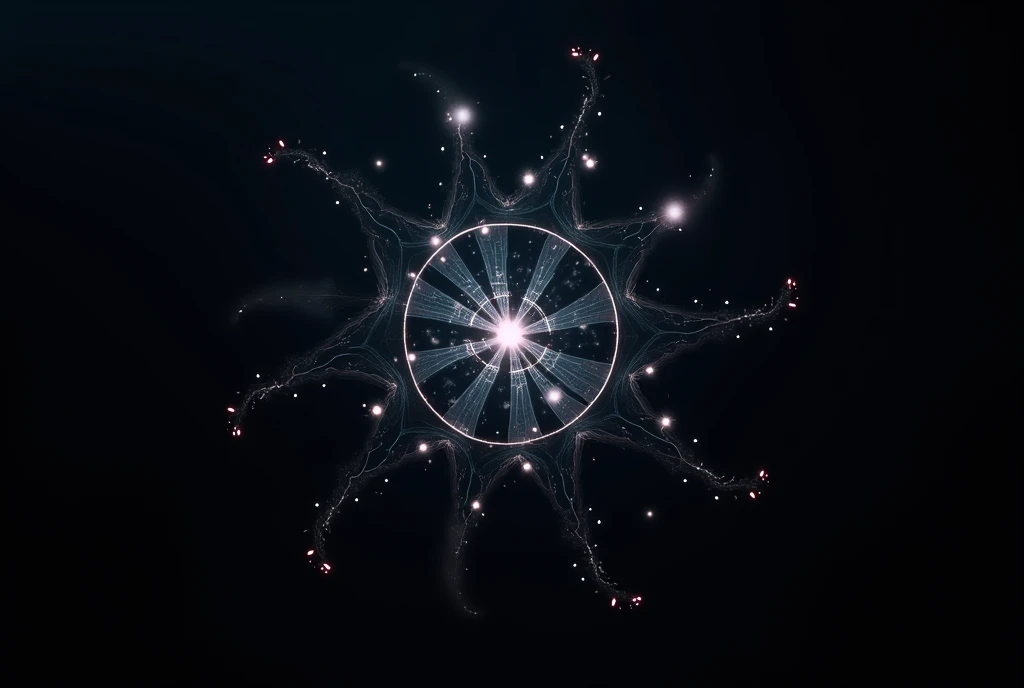 Electrical engineering symbol with black background with molecules around 
