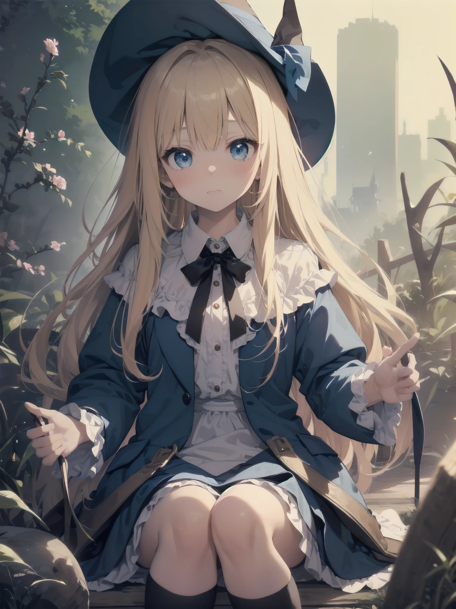 🎶, (🧙‍♀️), ✡, ✨(hat), , Alice in Wonderland, Alone, very beautiful, cute, adorable, embarrassed, alone, blue eyes, look at viewer, looking up, kawaii tech, pastel colors, kawaii, cute colors, Alice in Wonderland, alone, very beautiful, cute, adorable, embarrassed, alone, blue eyes