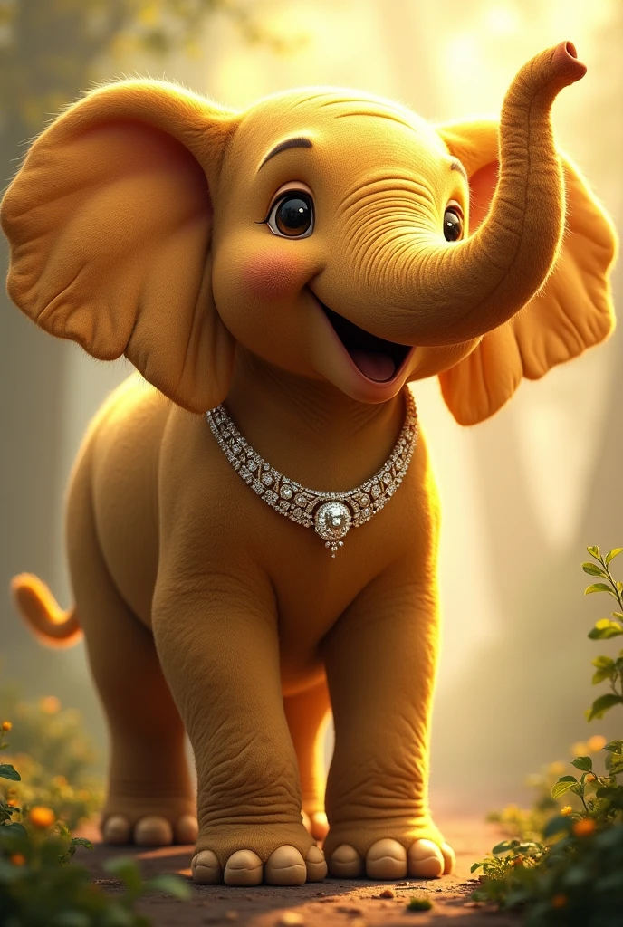 goodnight. I would like a golden elephant with a diamond necklace smiling with its trunk up