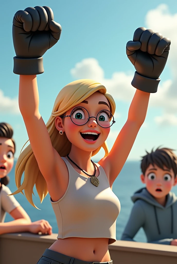 Generate a girl with glasses and is blonde from Roblox