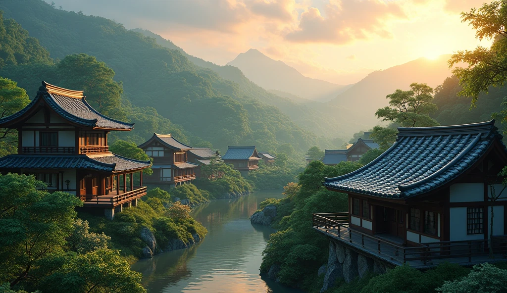 Japanese evening scenery. Summer evening. Unreal Engine in Depth , Japanese countryside、