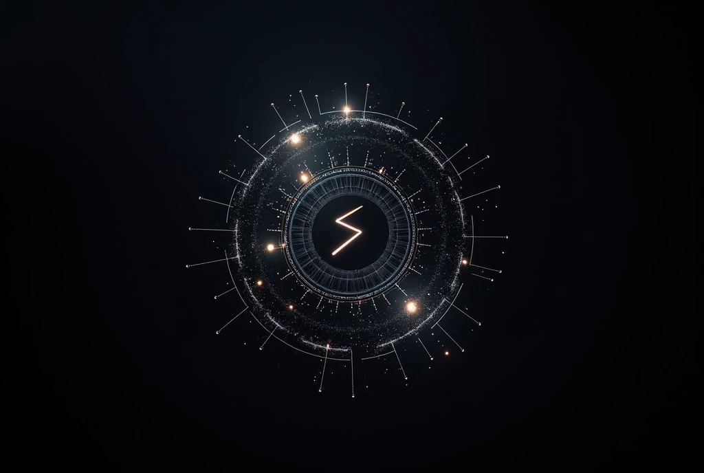 Electrical engineering symbol with black background with molecules around 
