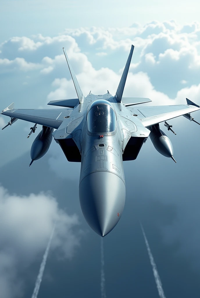 fighter jet seen from underside flying towards camera