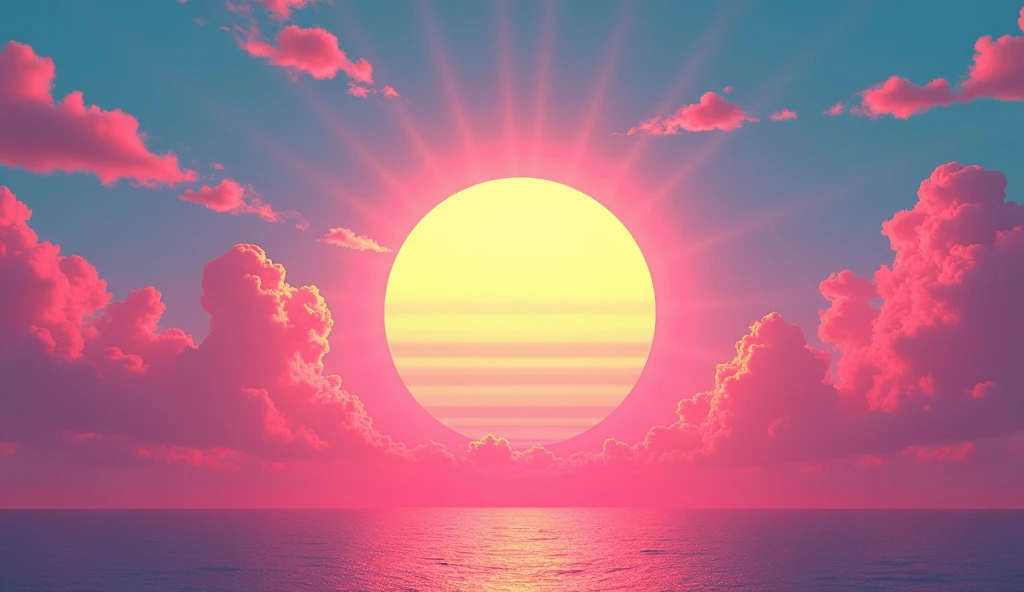 Vice City GTA, pink and blue and yellow sky with a yellow sun, retro sky