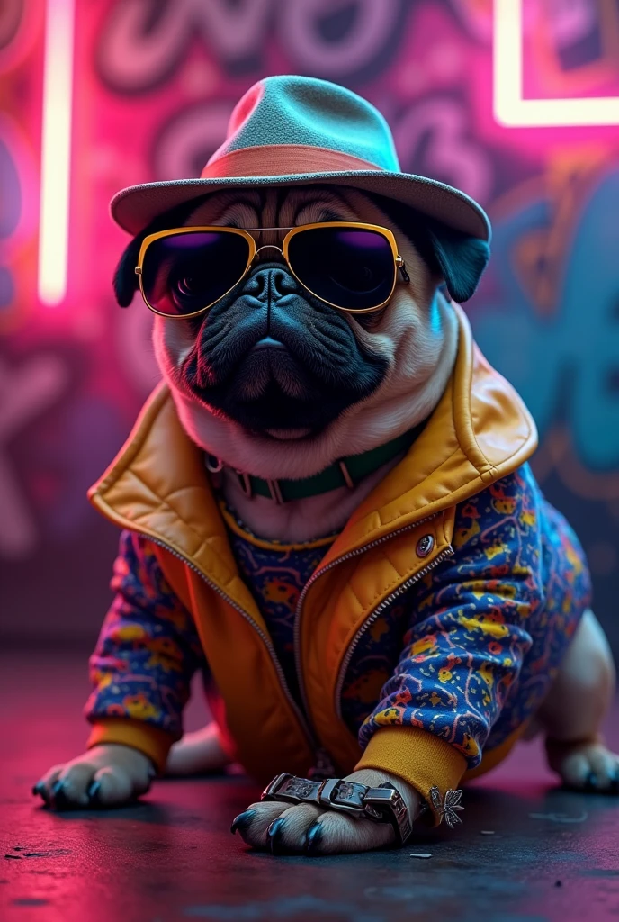 Pug　funky　A little evil　Rapper　Michael jackson　sunglasses　hat