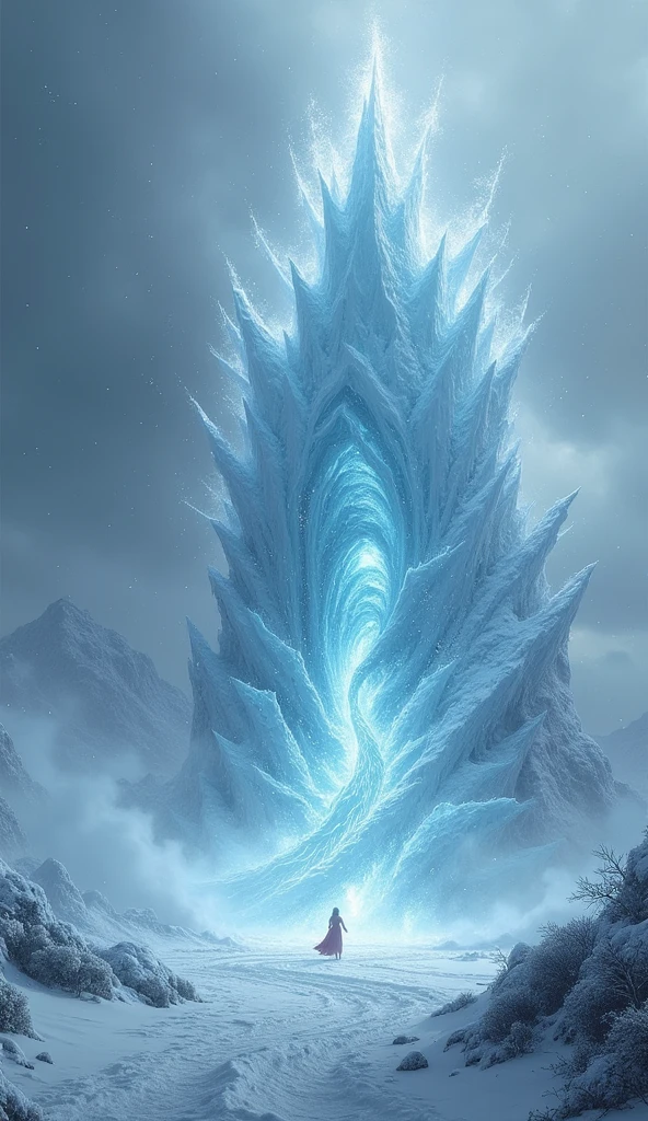 a magical barrier breaking in winter snow and storm. high quality, excellent details.