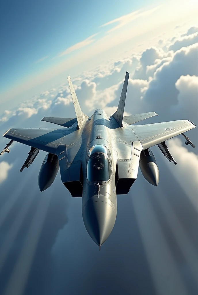 fighter jet seen from underside flying 80 degrees towards frame