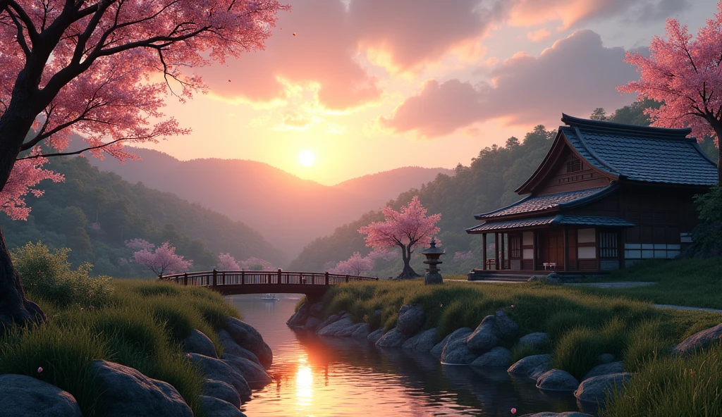 Japanese evening scenery.  Unreal Engine in Depth , Japanese countryside、nature、