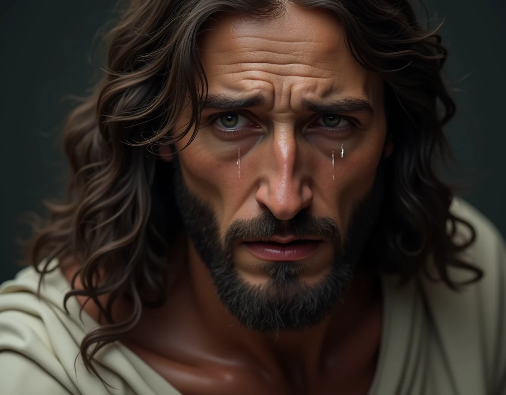 We need an image in which Jesus is crying and tears are flowing from his eyes.