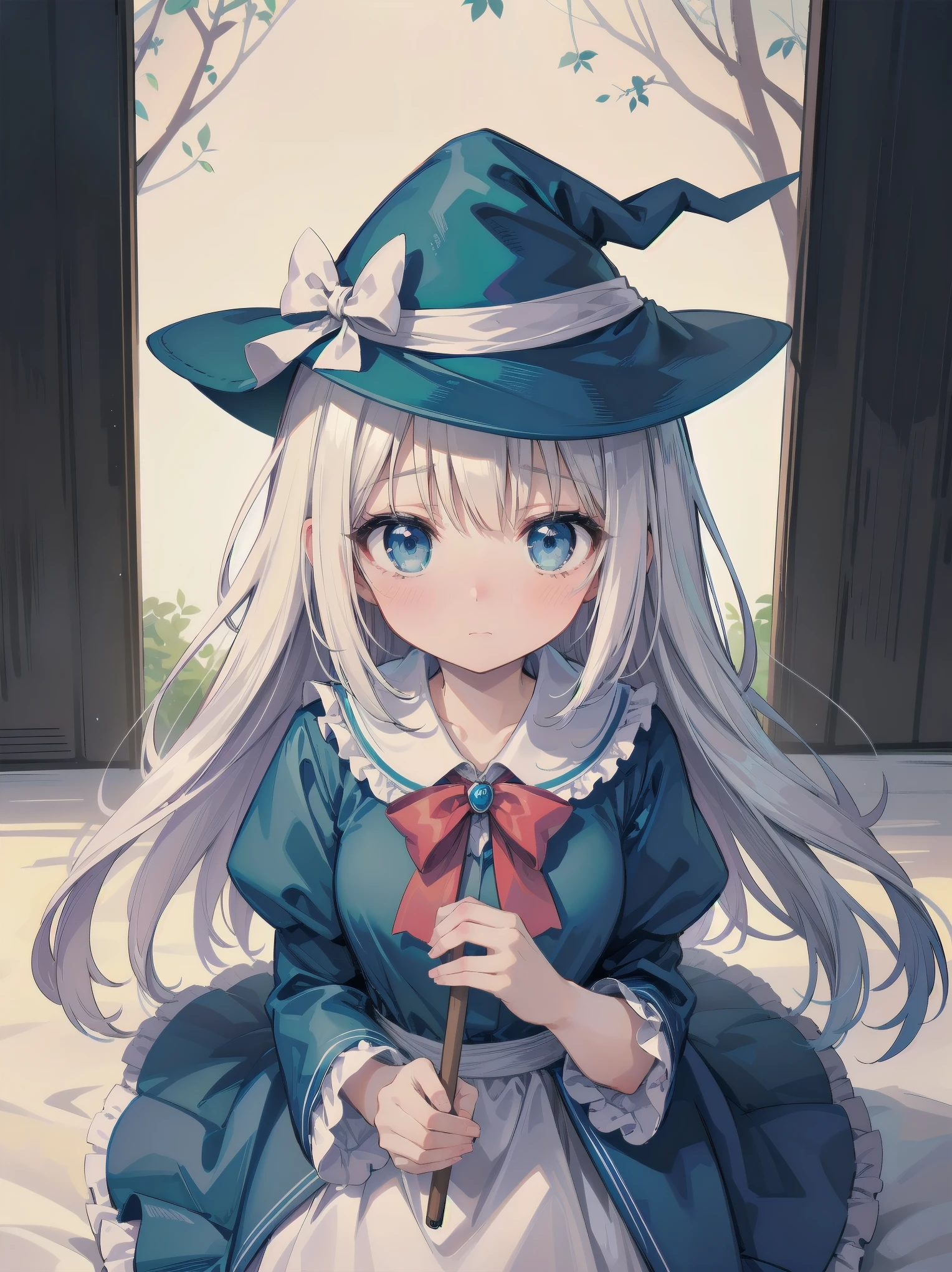 🎶, (🧙‍♀️), ✡, ✨(hat), , Alice in Wonderland, Alone, very beautiful, cute, adorable, embarrassed, alone, blue eyes, look at viewer, looking up, kawaii tech, pastel colors, kawaii, cute colors, Alice in Wonderland, alone, very beautiful, cute, adorable, embarrassed, alone, blue eyes